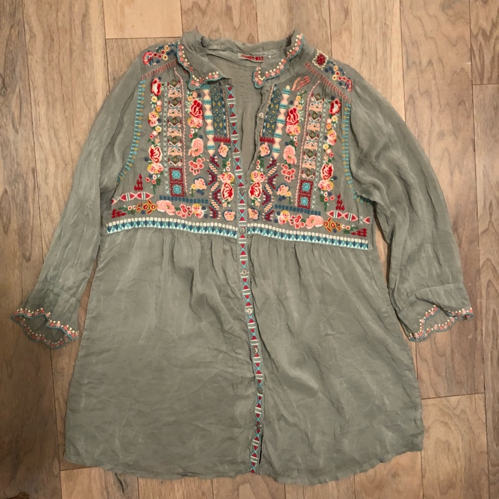 Johnny Was Gray Embroidered Tunic